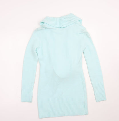 Trinity Womens Blue Collared  Acrylic Henley Jumper Size 8