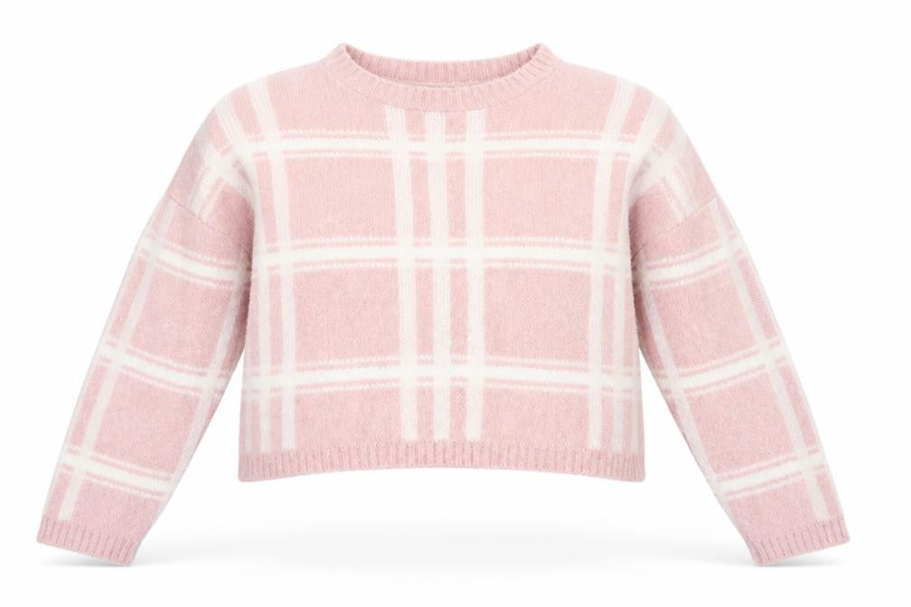 PRETTYLITTLETHING Womens Pink Crew Neck Check Acrylic Pullover Jumper Size M