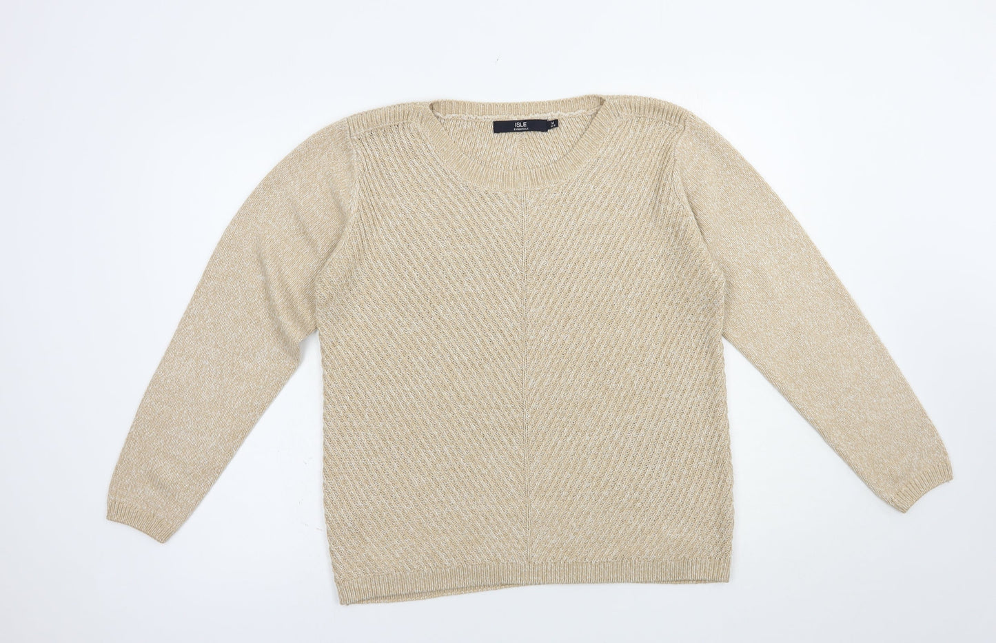 Isle Womens Beige Boat Neck  Acrylic Pullover Jumper Size 14