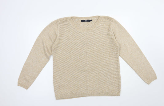 Isle Womens Beige Boat Neck  Acrylic Pullover Jumper Size 14