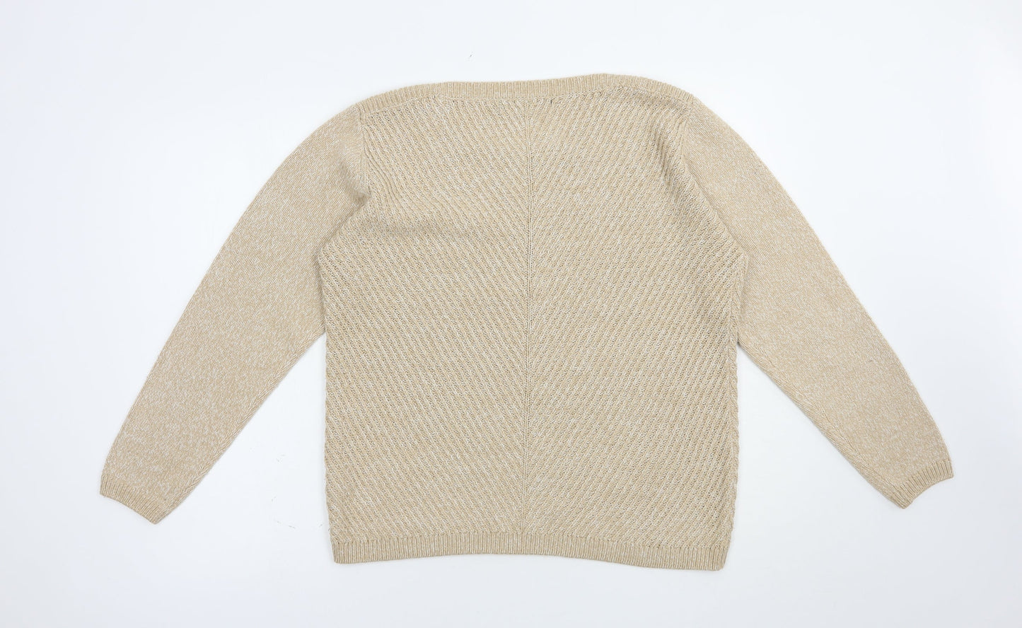 Isle Womens Beige Boat Neck  Acrylic Pullover Jumper Size 14