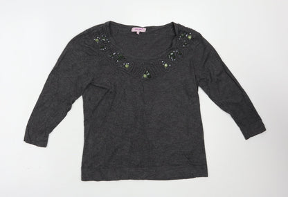Per Una Womens Grey Boat Neck  Viscose Pullover Jumper Size 12