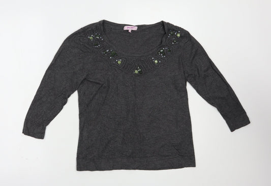 Per Una Womens Grey Boat Neck  Viscose Pullover Jumper Size 12