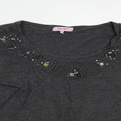 Per Una Womens Grey Boat Neck  Viscose Pullover Jumper Size 12