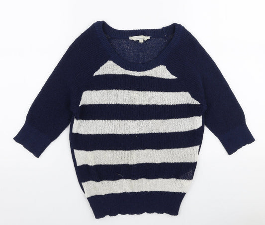 Peacocks Womens Blue Round Neck Striped Polyester Pullover Jumper Size S