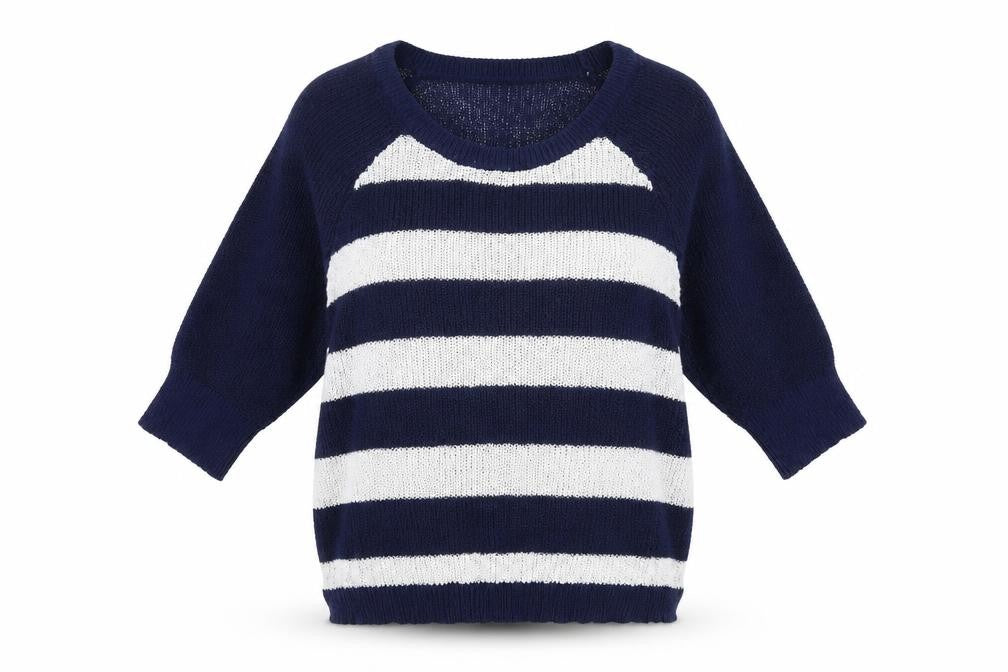 Peacocks Womens Blue Round Neck Striped Polyester Pullover Jumper Size S