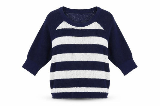 Peacocks Womens Blue Round Neck Striped Polyester Pullover Jumper Size S
