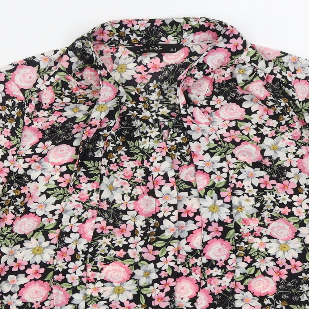 F&F Womens Pink Floral Polyester Basic Button-Up Size 8 Collared