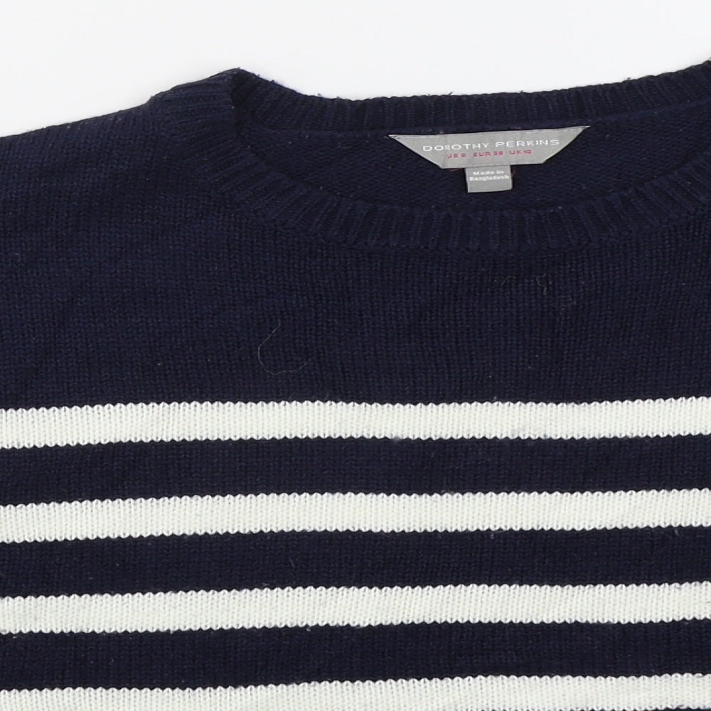 Dorothy Perkins Womens Blue Crew Neck Striped Acrylic Pullover Jumper Size 10