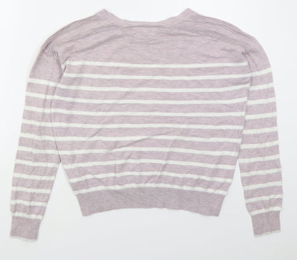 Next Womens Pink Crew Neck Striped Cotton Pullover Jumper Size 6