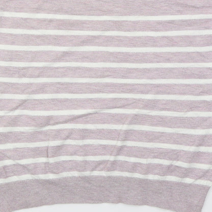 Next Womens Pink Crew Neck Striped Cotton Pullover Jumper Size 6