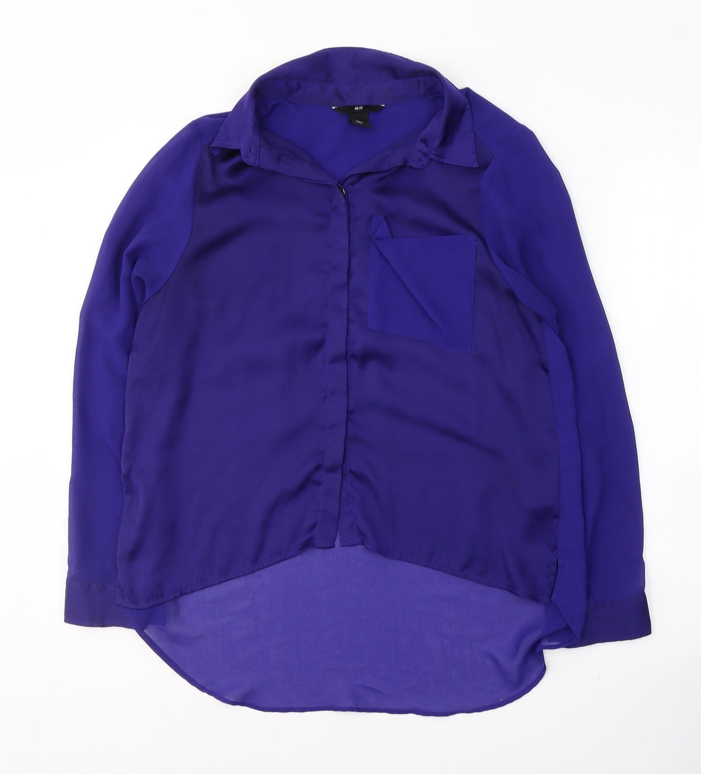 H&M Womens Blue  Polyester Basic Button-Up Size 8 Collared