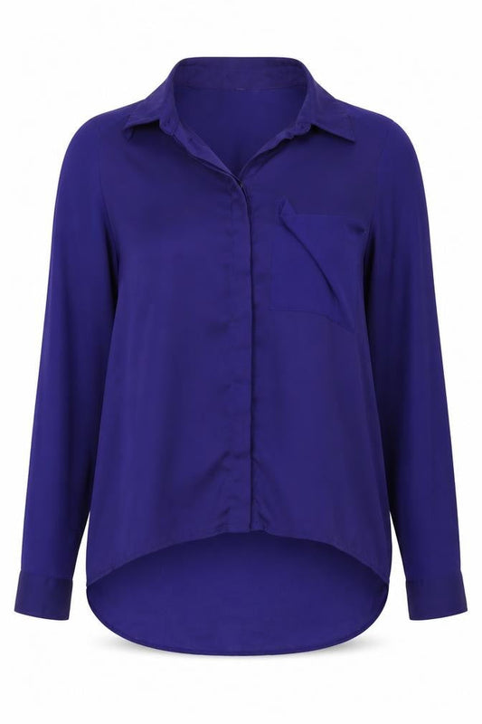 H&M Womens Blue  Polyester Basic Button-Up Size 8 Collared