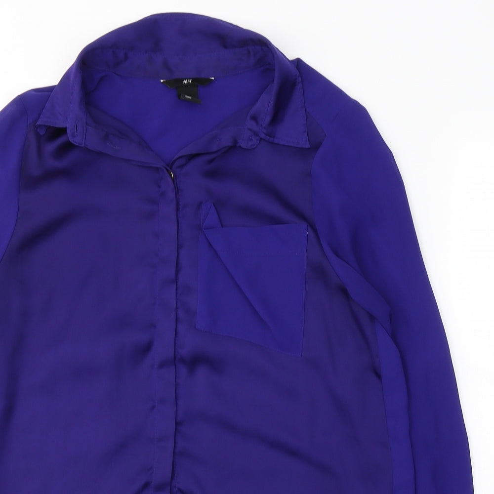 H&M Womens Blue  Polyester Basic Button-Up Size 8 Collared