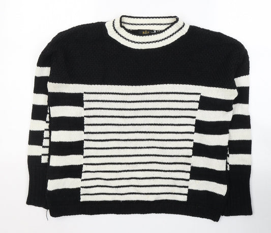 River Island Womens Black Round Neck Striped Acrylic Pullover Jumper Size 8