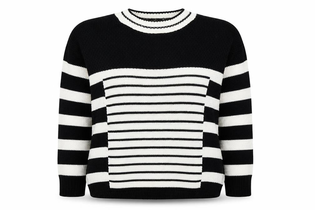 River Island Womens Black Round Neck Striped Acrylic Pullover Jumper Size 8