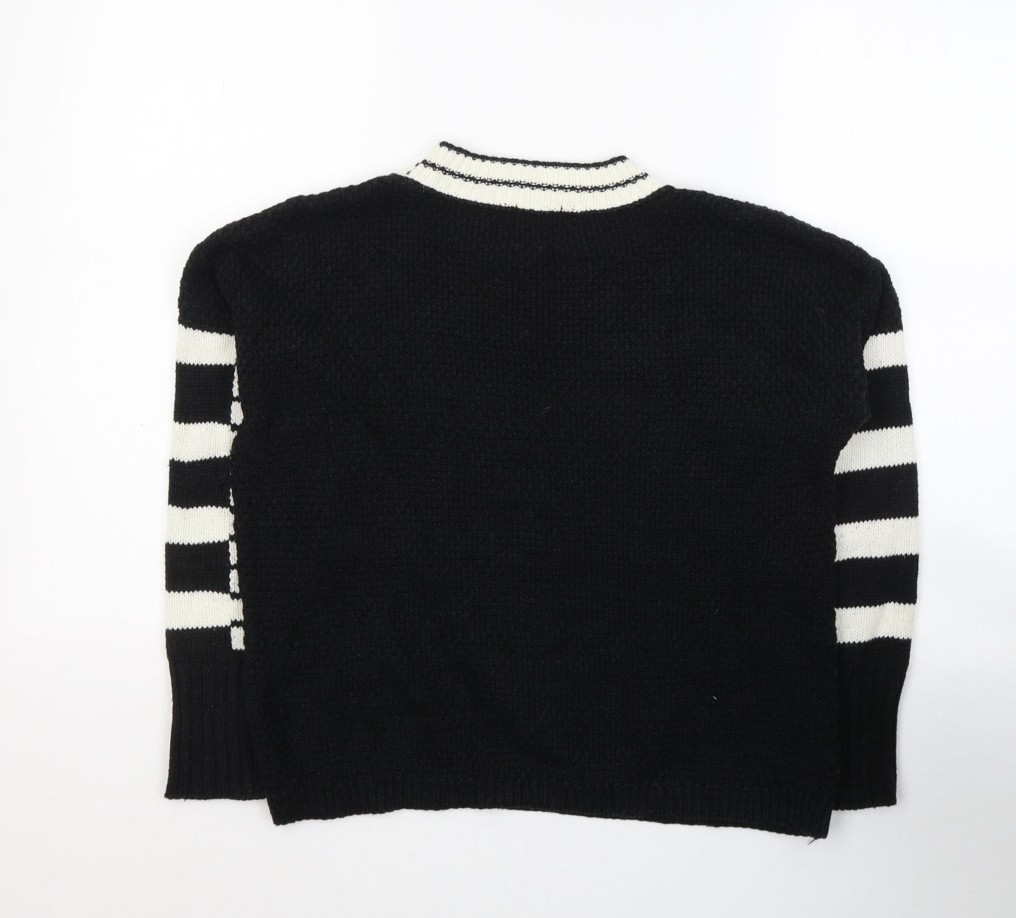 River Island Womens Black Round Neck Striped Acrylic Pullover Jumper Size 8