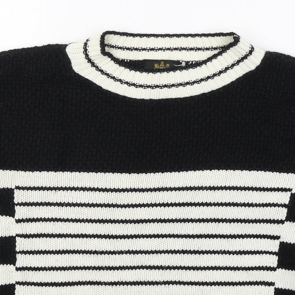 River Island Womens Black Round Neck Striped Acrylic Pullover Jumper Size 8