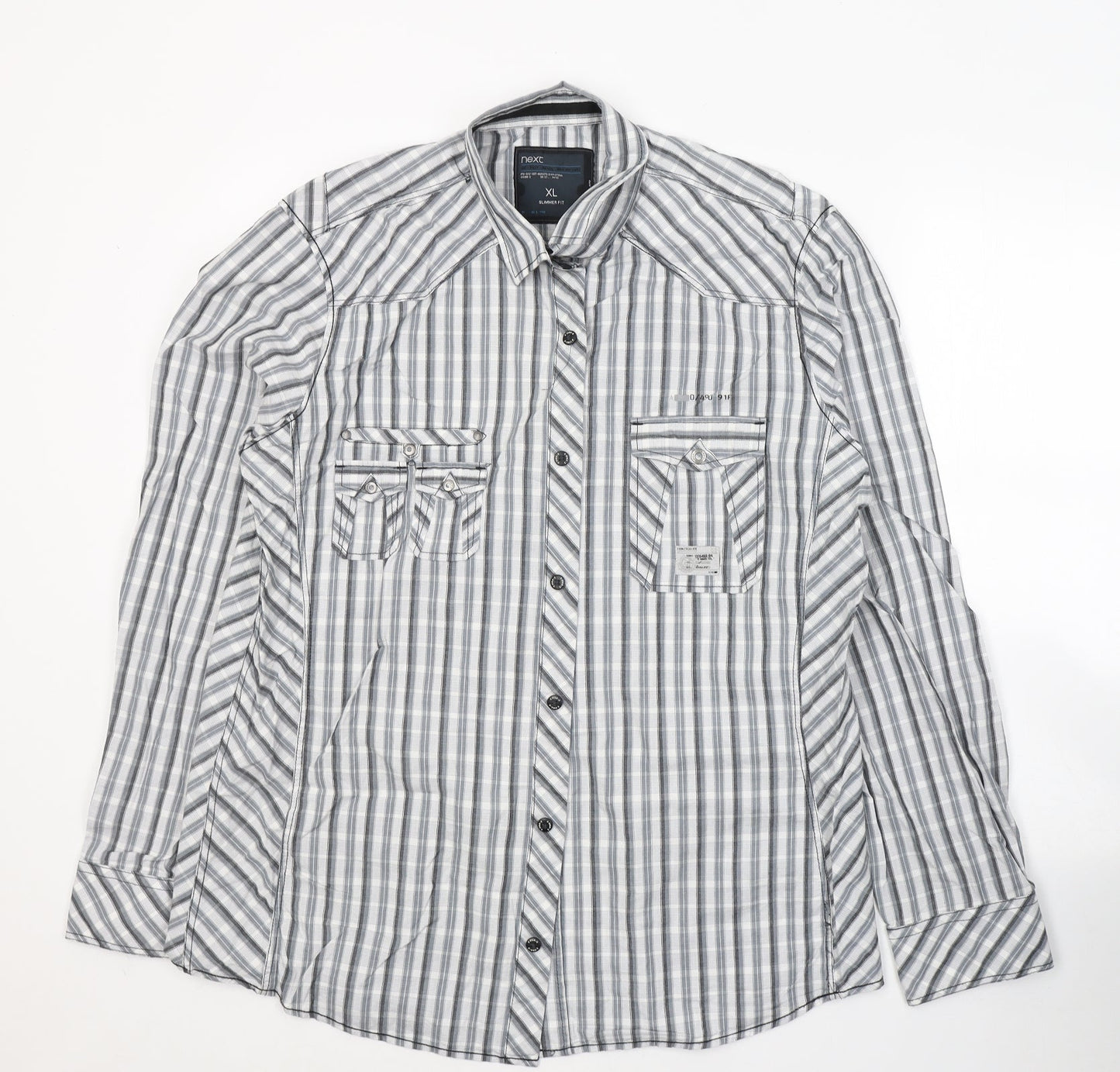 NEXT Mens White Striped Cotton  Button-Up Size XL Collared Button