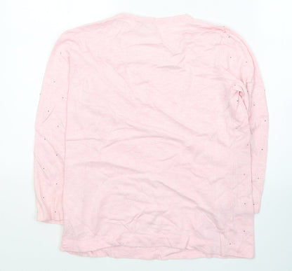 Country Casuals Womens Pink Round Neck Cotton Pullover Jumper Size S
