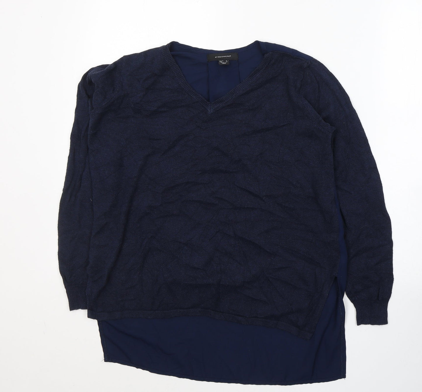 Atmosphere Womens Blue  Viscose Basic Blouse Size 10 Round Neck