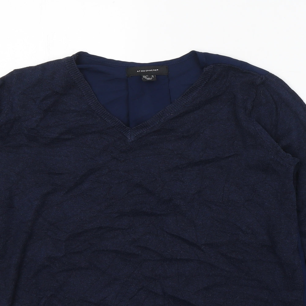 Atmosphere Womens Blue  Viscose Basic Blouse Size 10 Round Neck