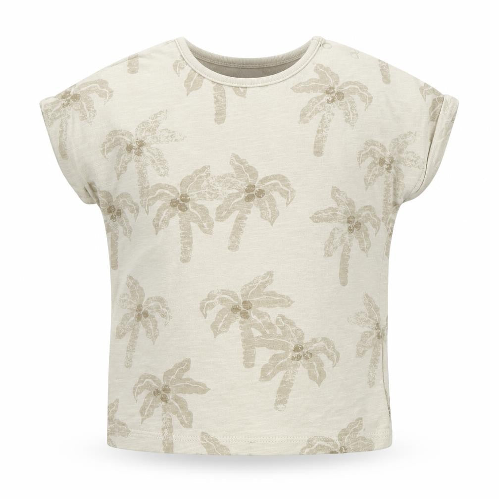 Next Boys Beige  Cotton Basic T-Shirt Size 6-9 Months Round Neck Pullover - Palm Trees