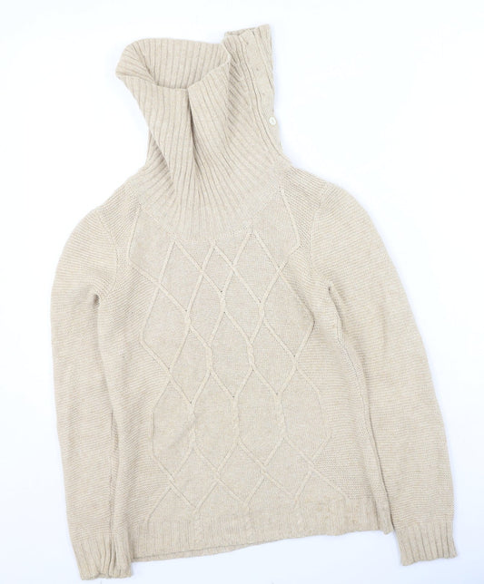 CC Womens Beige High Neck  Cotton Pullover Jumper Size S