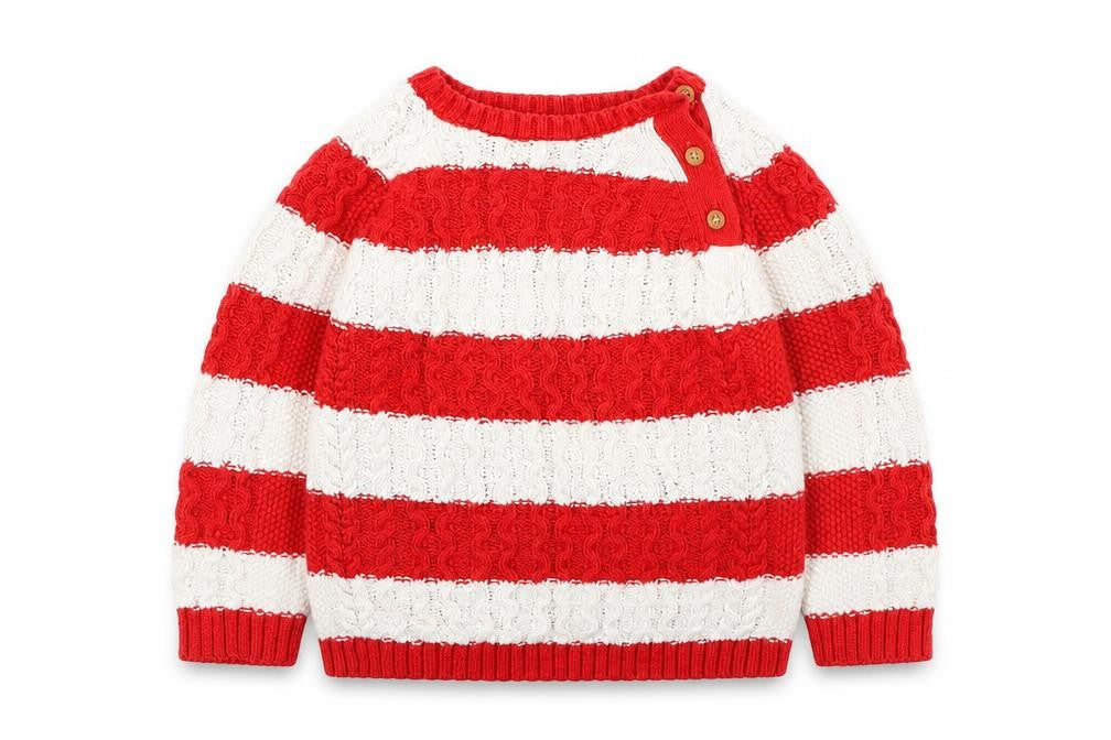 Marks & Spencer Girls Red Striped Cotton Pullover Jumper Size 6-9 Months