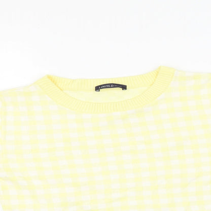 Marks & Spencer Womens Yellow Plaid Viscose Basic T-Shirt Size 8 Round Neck