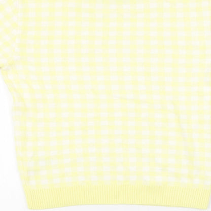 Marks & Spencer Womens Yellow Plaid Viscose Basic T-Shirt Size 8 Round Neck