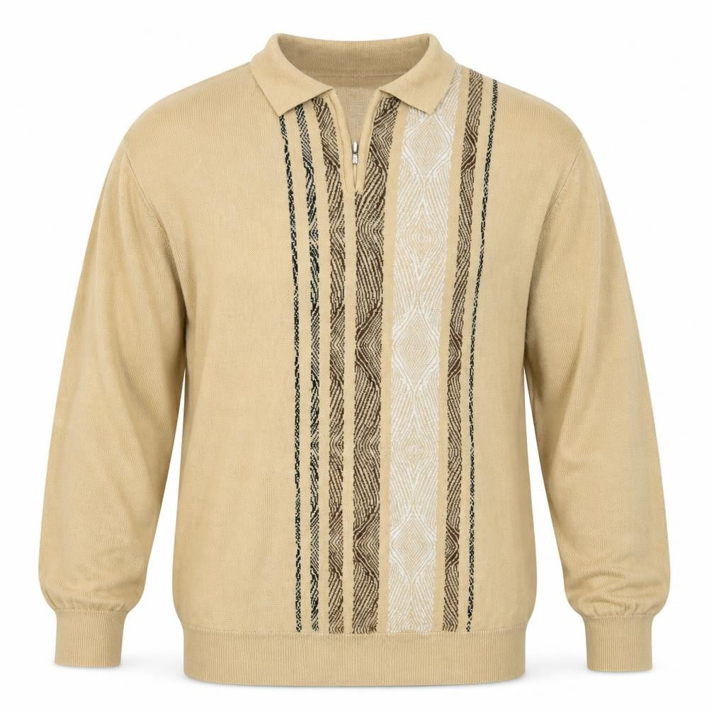 Possi Mens Brown Collared Striped Acrylic Pullover Jumper Size XL