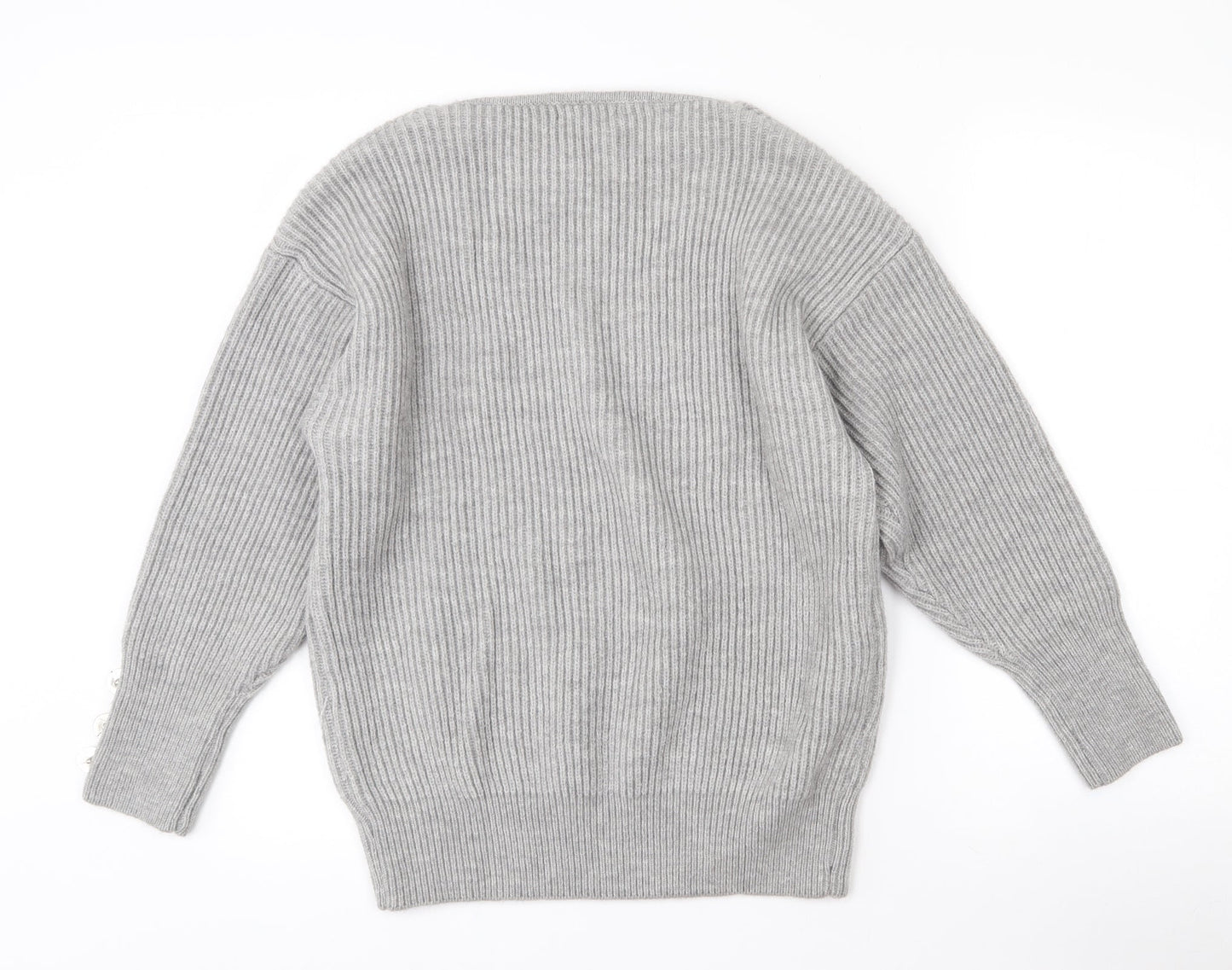 Sheilay Womens Grey V-Neck  Acrylic Pullover Jumper Size 8