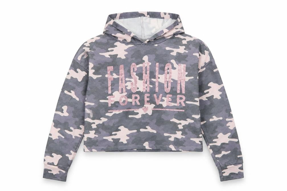 Primark Girls Multicoloured Camouflage Polyester Pullover Hoodie Size 11-12 Years   - Cropped