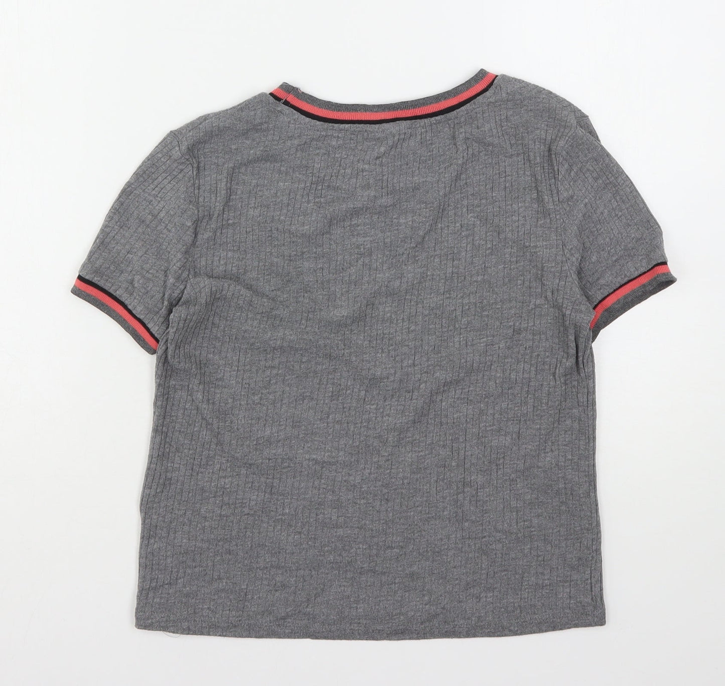 H&M Womens Grey  Polyester Basic T-Shirt Size M Round Neck