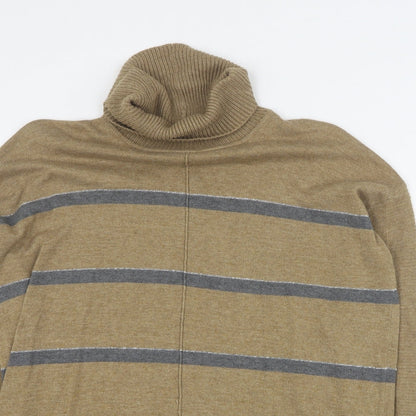 Preloved NEXT Womens Brown Roll Neck Striped Cotton Pullover Jumper Size 10 - Detail