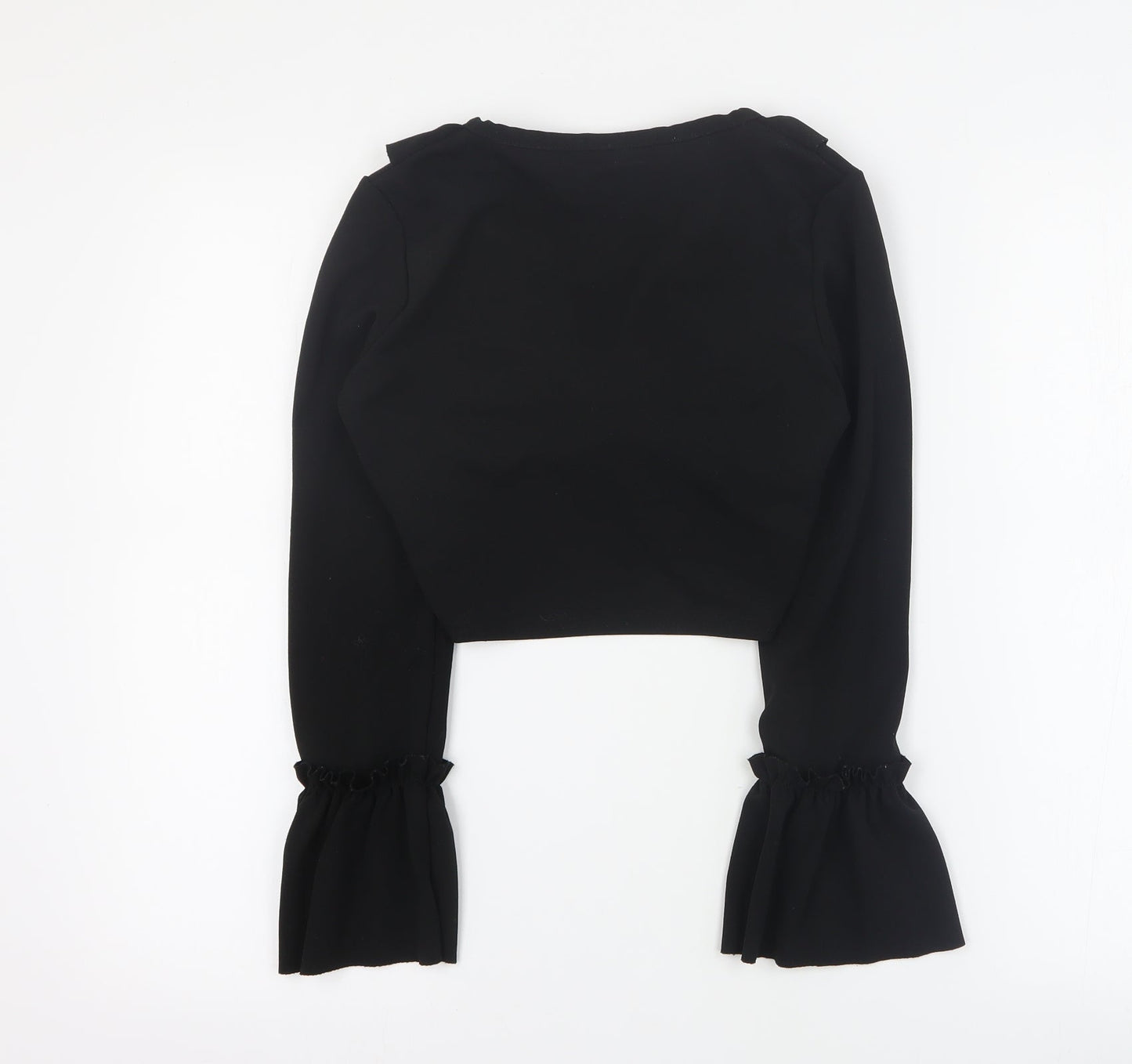 Prague Womens Black  Polyester Cropped Blouse Size 8 V-Neck