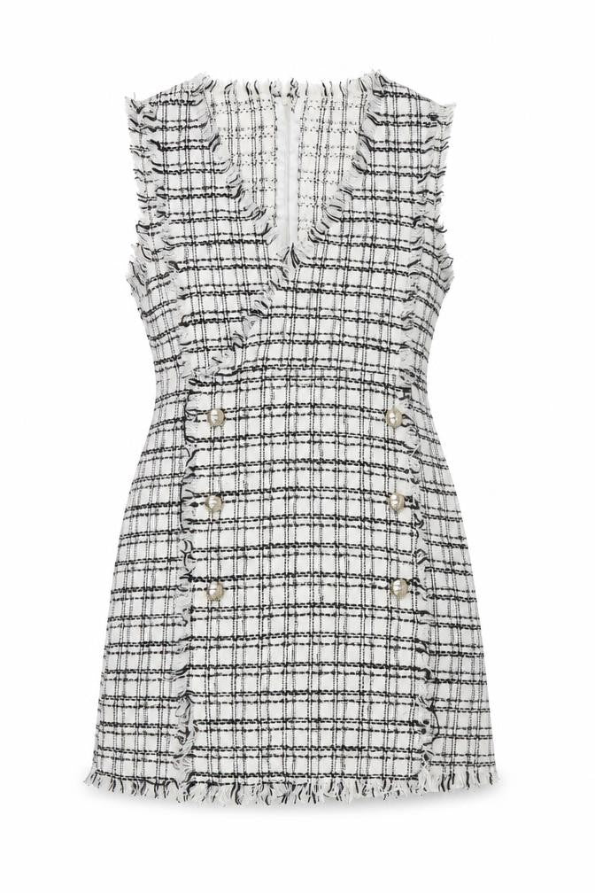 SheIn Womens White Plaid Polyester Mini  Size M  V-Neck Zip