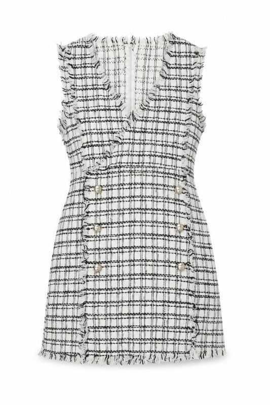 SHEIN Womens White Plaid Polyester Mini  Size M  V-Neck Zip