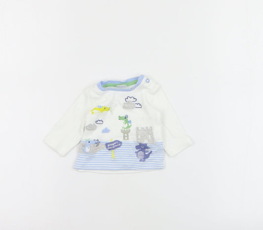 Mini Club  Baby White  Cotton Basic T-Shirt Size 0-3 Months Crew Neck Snap - Dragon