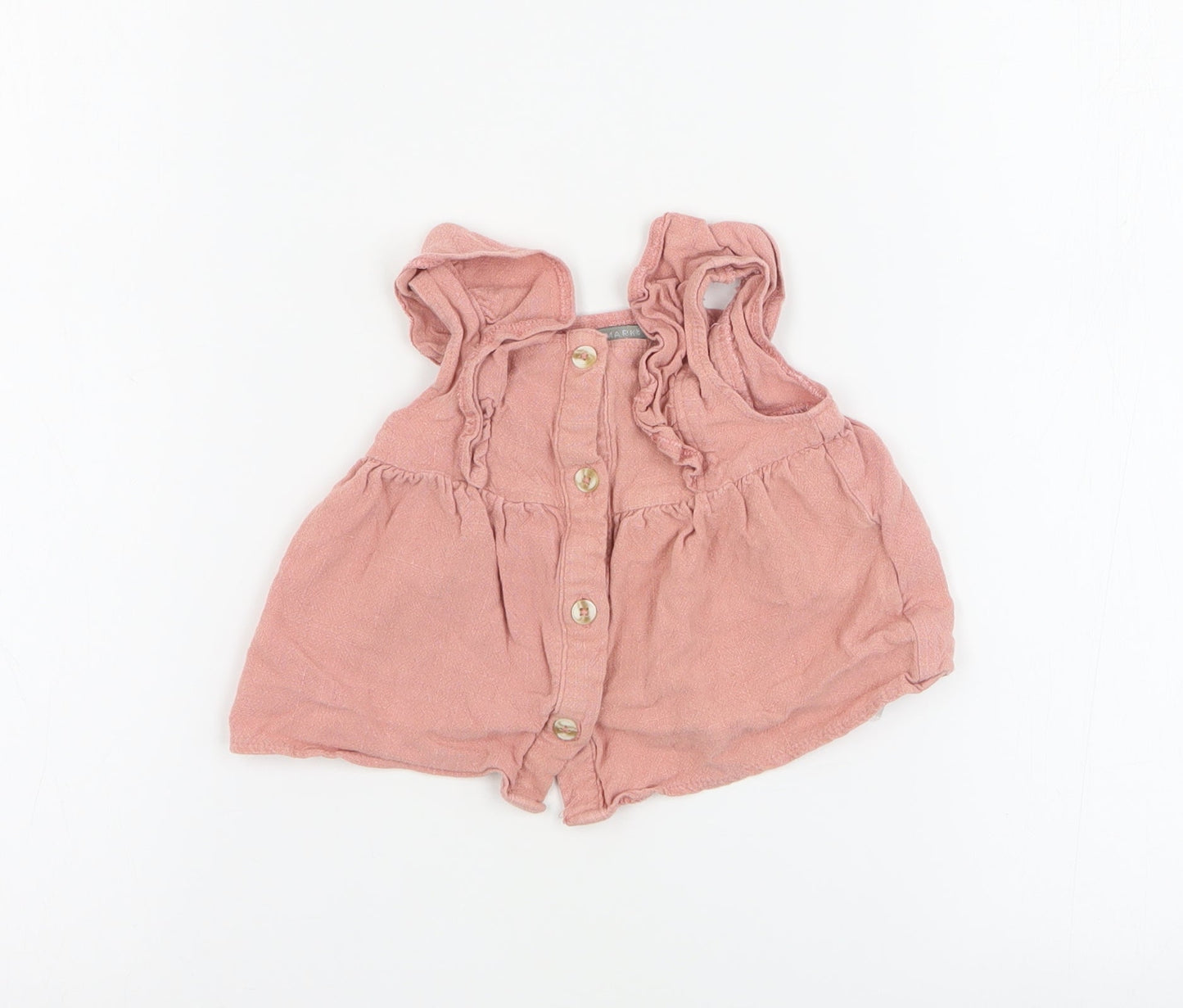 Primark Baby Pink  Viscose Basic Blouse Size 9-12 Months Square Neck Button
