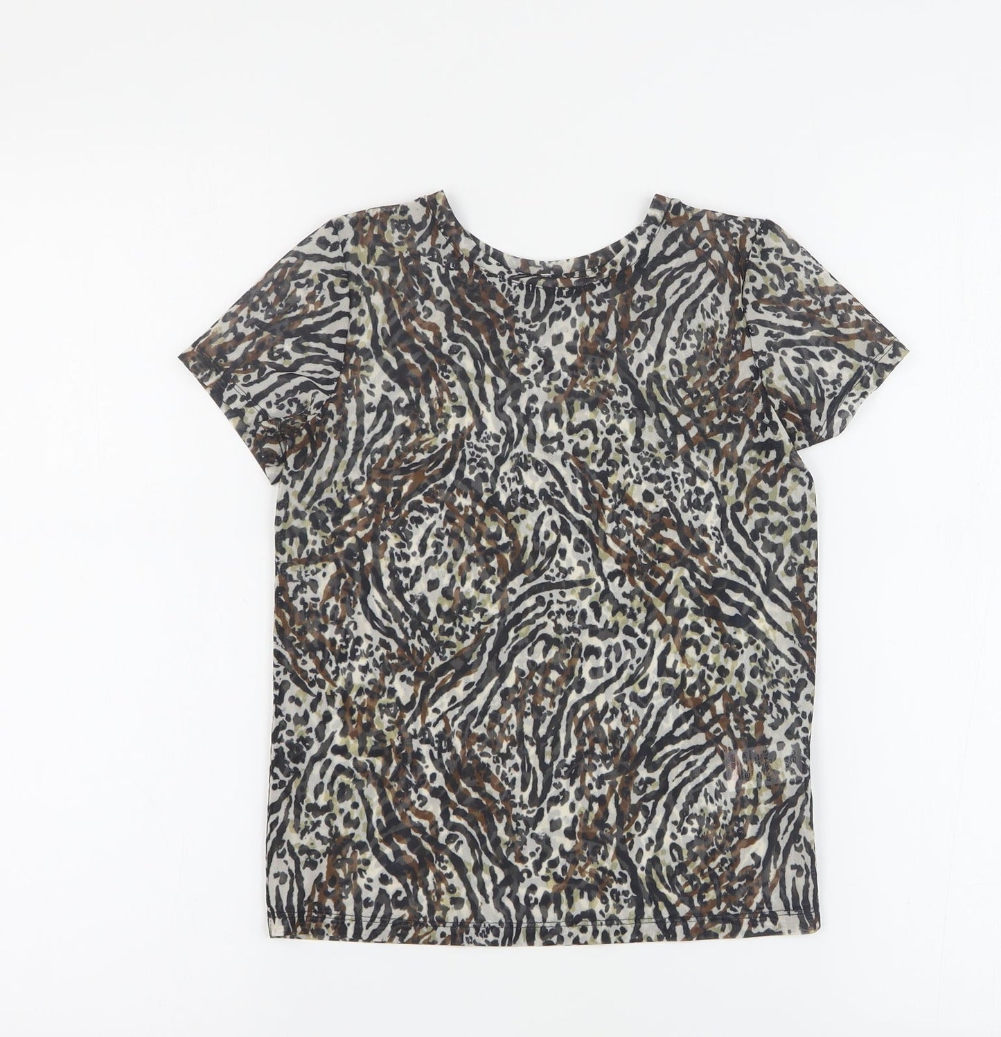 NEXT Girls Brown Animal Print Polyester Basic T-Shirt Size 8 Years Round Neck Pullover