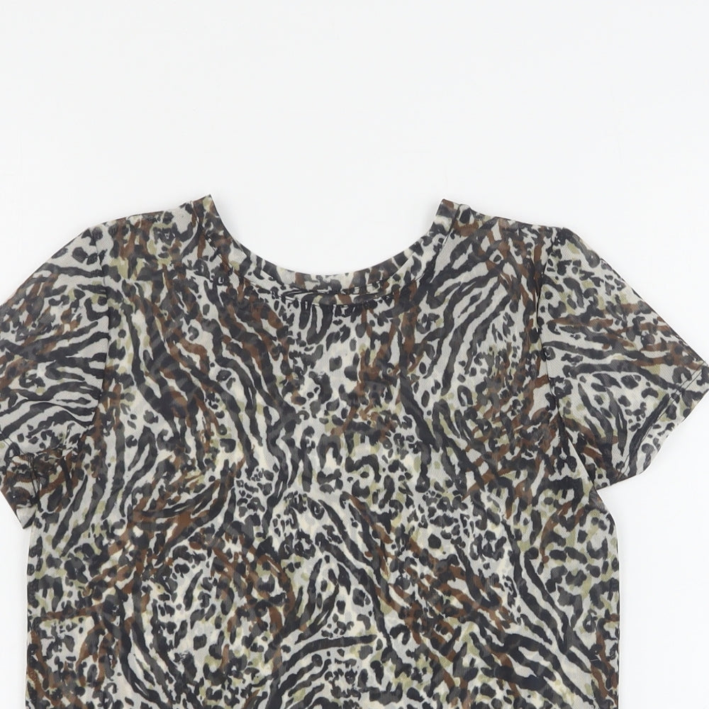 NEXT Girls Brown Animal Print Polyester Basic T-Shirt Size 8 Years Round Neck Pullover
