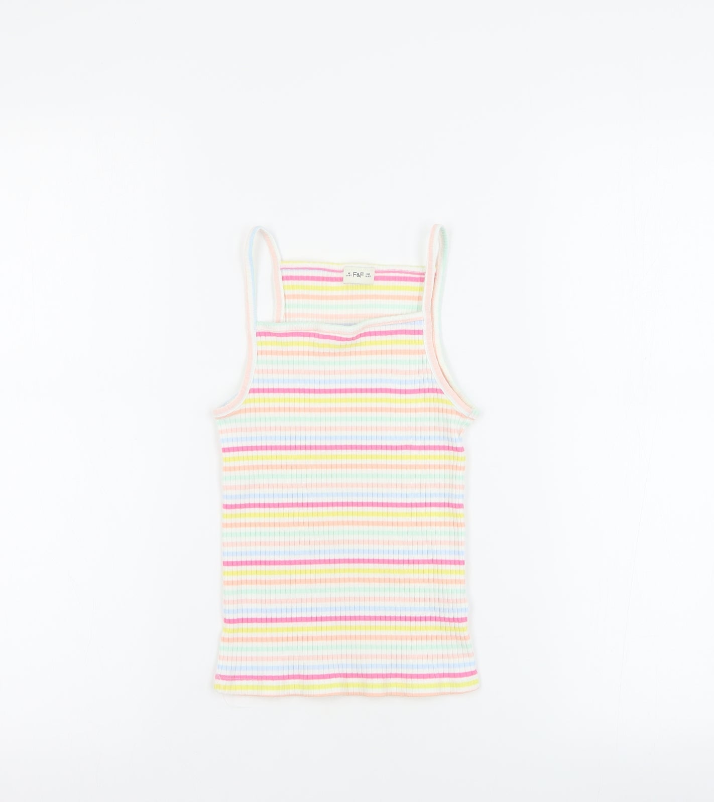 F&F Girls Multicoloured Striped Cotton Basic Tank Size 9-10 Years Square Neck Pullover