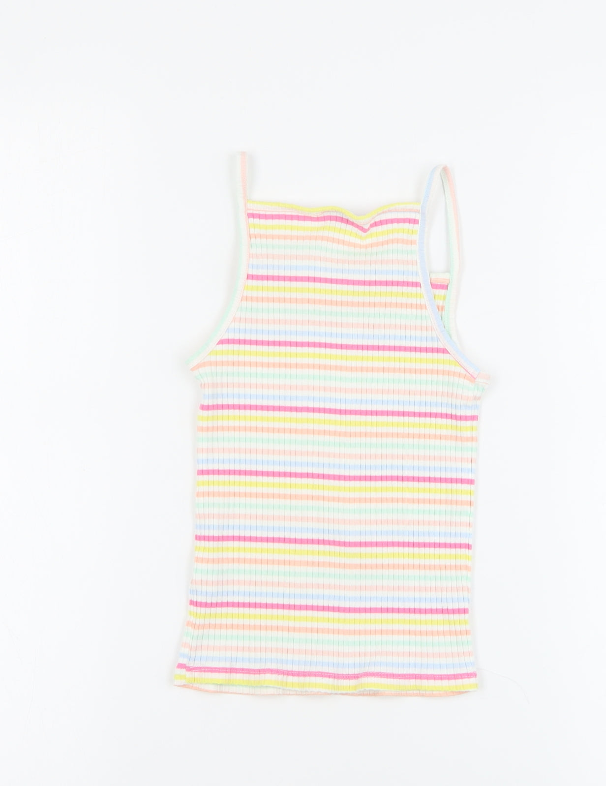 F&F Girls Multicoloured Striped Cotton Basic Tank Size 9-10 Years Square Neck Pullover