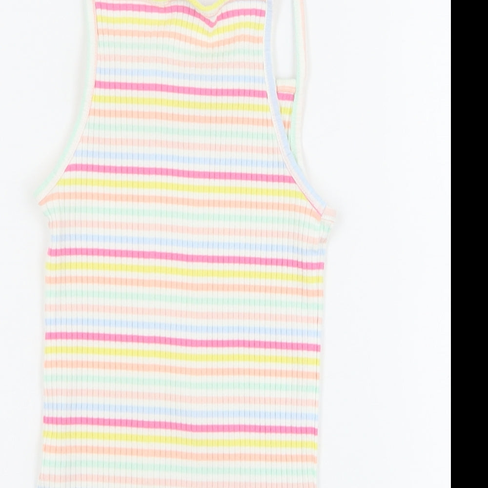 F&F Girls Multicoloured Striped Cotton Basic Tank Size 9-10 Years Square Neck Pullover