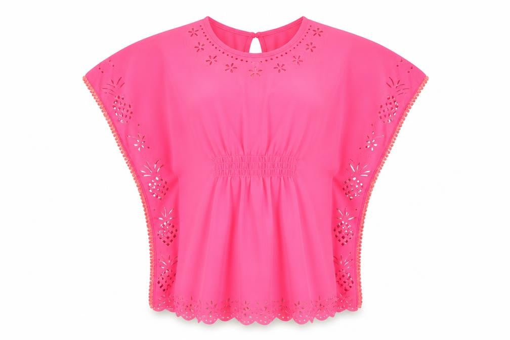 George Girls Pink  100% Polyester Basic Blouse Size S Round Neck Button - Beach cover up