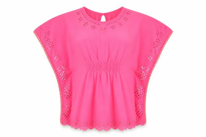 George Girls Pink  100% Polyester Basic Blouse Size S Round Neck Button - Beach cover up