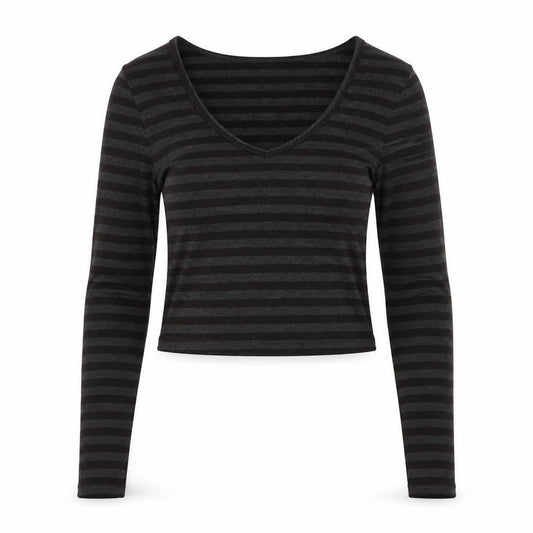 Rome Womens Grey Striped Polyester Basic T-Shirt Size XS V-Neck