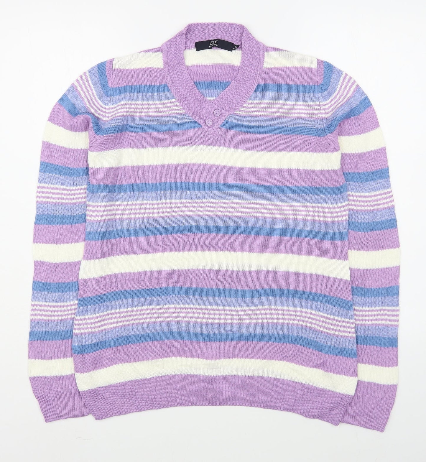ILSE Womens Multicoloured V-Neck Striped Acrylic Pullover Jumper Size S